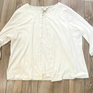 Talbots White Sweater Set 1X 2X Embroidered Cardigan Tank Twinset Plus Size